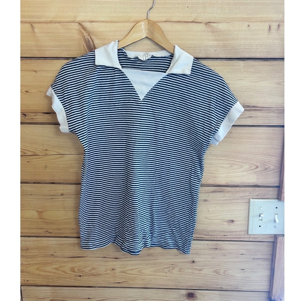 Jane Wikstrom Vintage Navy White Striped Cotton Polo Shirt Womens Medium Sweden